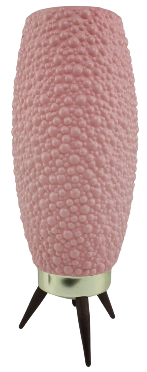 Vintage Pink Bubble Table Lamp With Teak Base