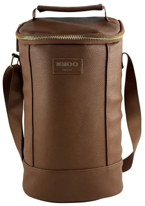 Cognac Brown Leather Wine Cooler Tote Bag