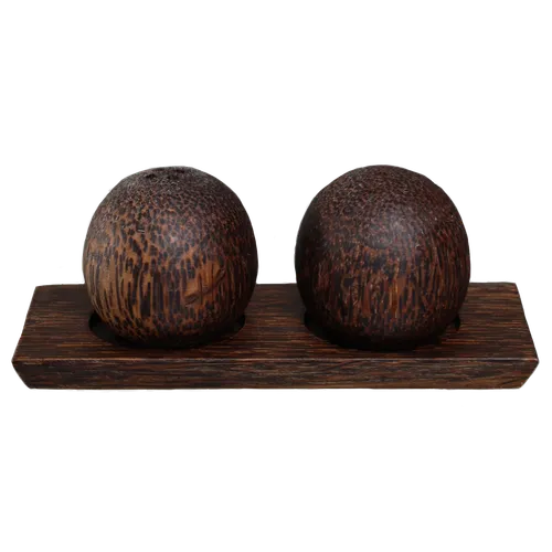 Zebra Wood Spheres Salt & Pepper Shaker Set With Base