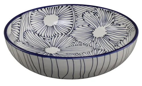 White & Blue Floral Pattern Serving Bowl