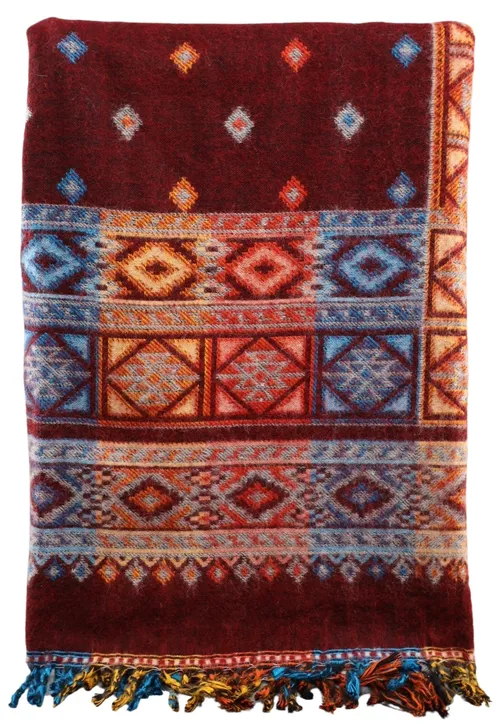 Wine & Peach & Orange Diamond Pattern Throw Blanket With Fringe