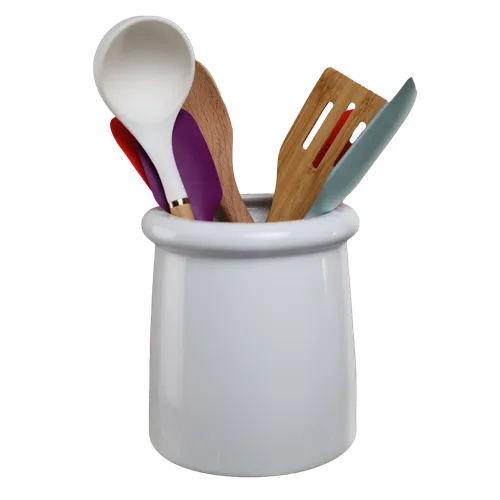 Big White Ceramic Utensil Holder With 7 Utensils