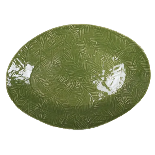 Green Pine Needles Impressions Ceramic Serving Platter