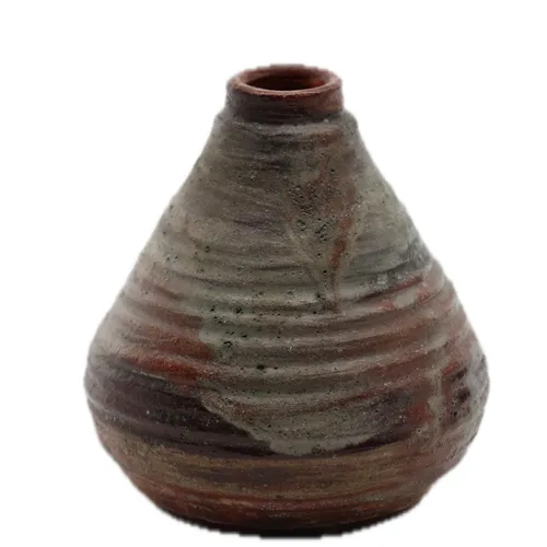Ridged Brown Stained Beehive Ceramic Vase