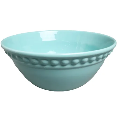 Robin's Egg Blue Embossed Button Rim Ceramic Mixing Bowl