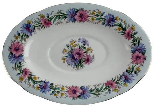 Blue & Pink Bone China Cornflower Oval Serving Platter 