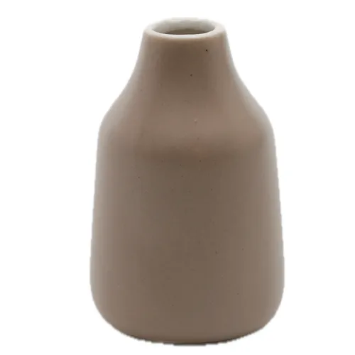 White Rimmed Taupe Ceramic Vase