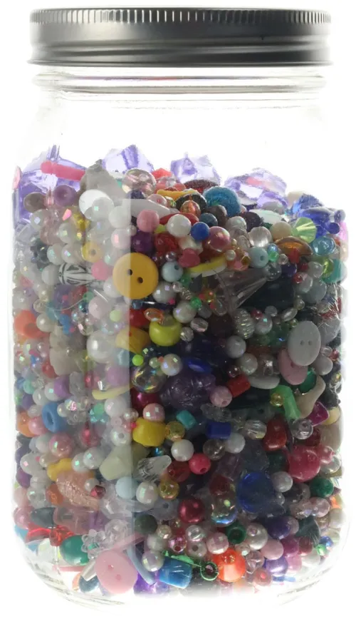 Clear Glass Jar With Assorted Beads