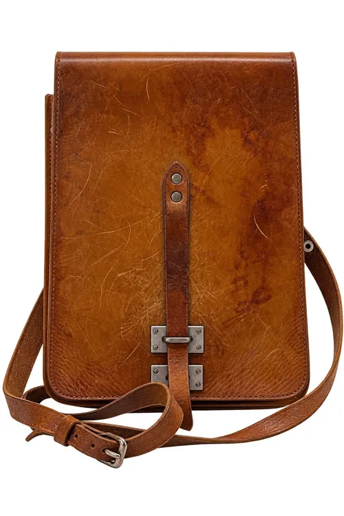 Vintage Cognac-Brown Leather Satchel/Crossbody Bag