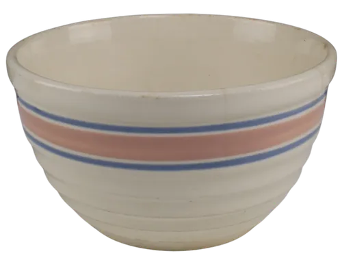 Antique Cream With Blue & Pink Stripe Mixing Bowl - Large