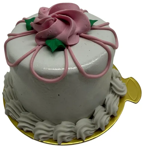 Artificial Miniature Vanilla Cake With Pink Rosette