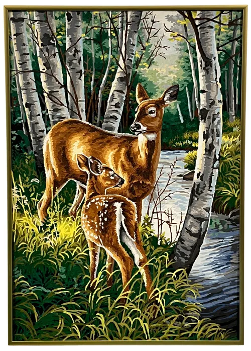Deer In Forest Painting In Gold Frame