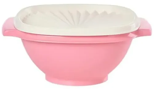 Pink 3.5 cup Reusable Plastic Bowl With Lid 