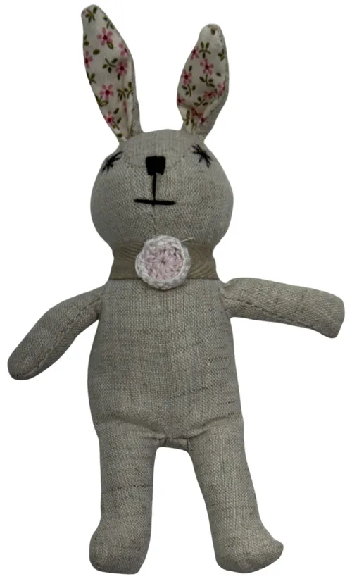 Taupe Linen Stuffed Rabbit Plush