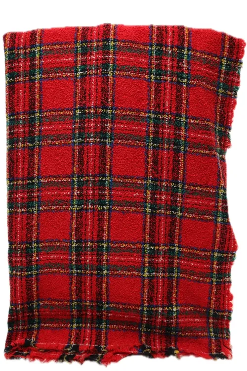 Red Wool Plaid Throw Blanket 