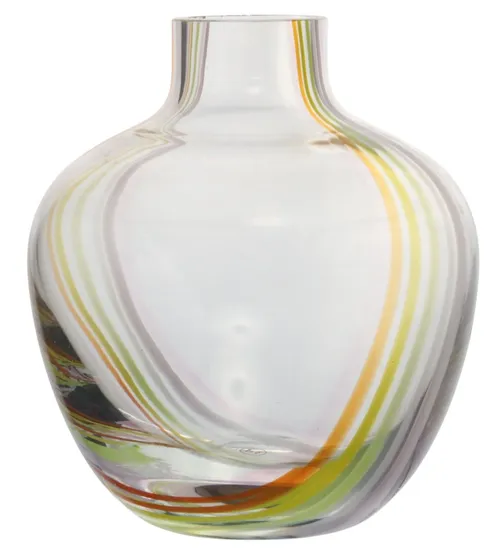 Clear Glass Vase With Orange & Yellow & Green Lines