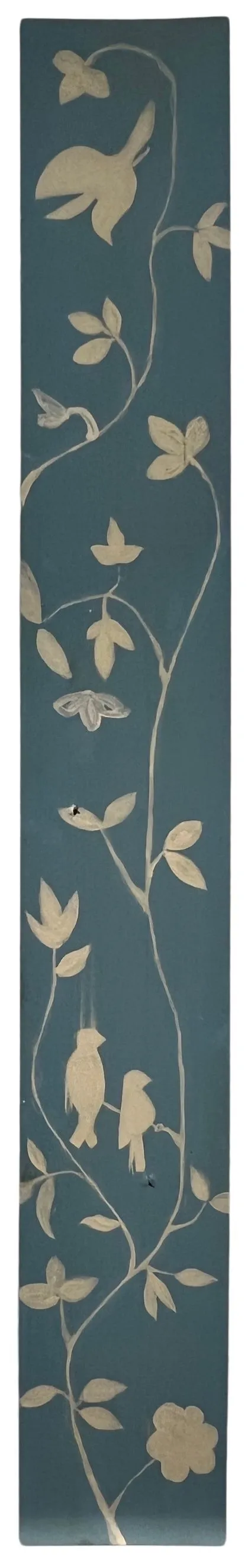 Painted Blue & White Birds On Wood Board