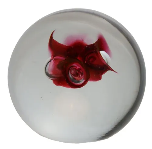 Clear Glass Paperweight With Captured Red