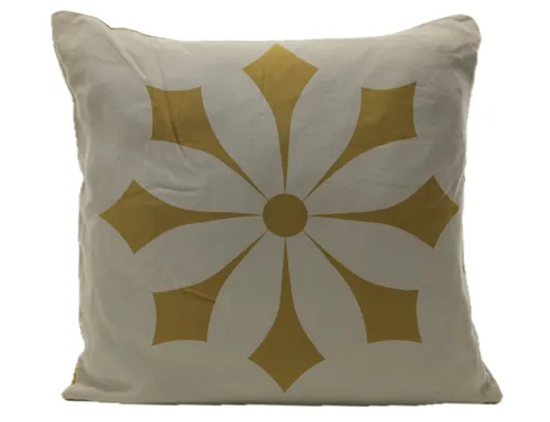 Silk Ochre Gold & Cream Flower Starbursts Throw Pillow