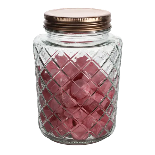 Clear Glass Diamond Embossed Jar With Cinnamon Mints