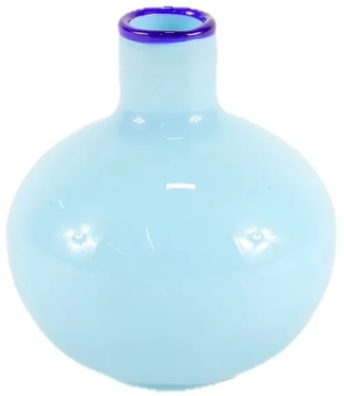 Baby Blue Glass Bud Vase With Dark Blue Rim