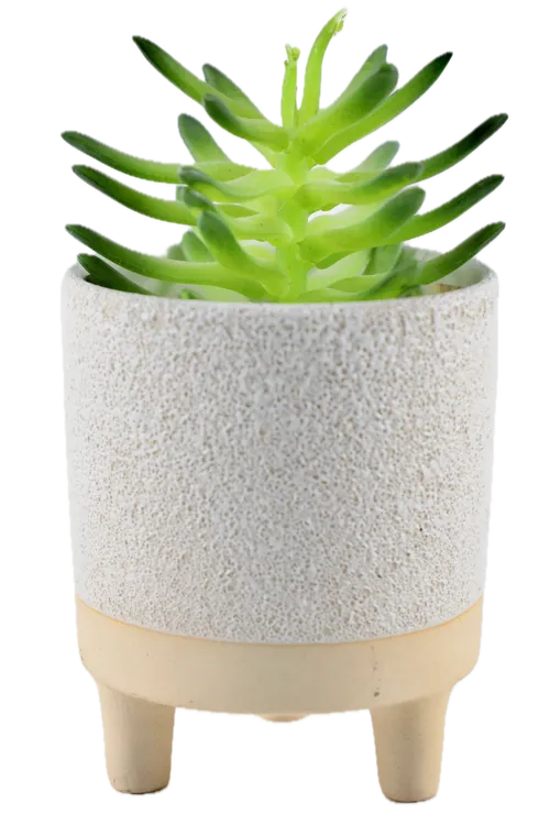 Artificial Coppertone Sedum Succulent Plant In Pebbled White & Beige Leg Ceramic Pot