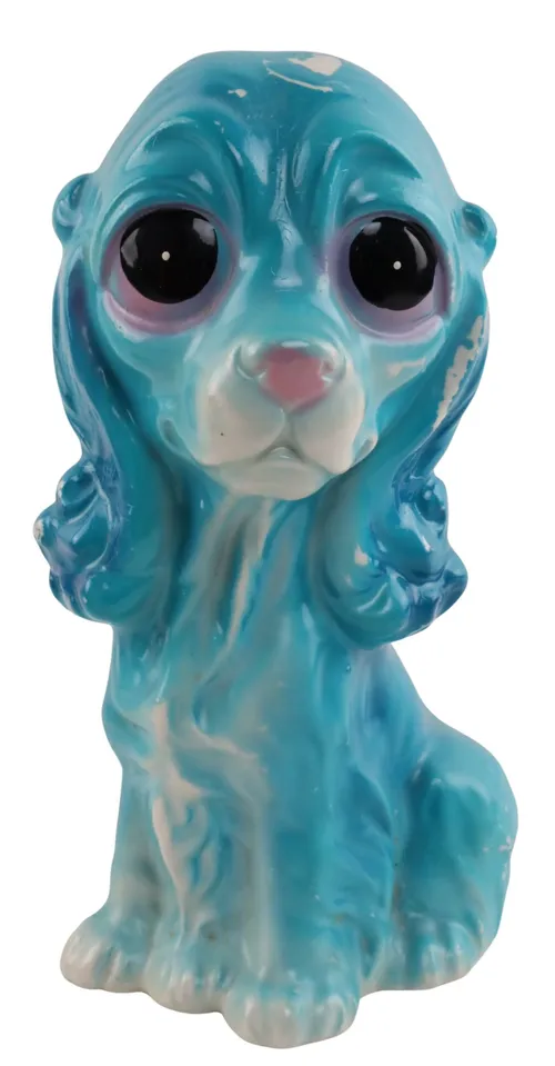 Vintage Blue Ceramic Big Eyed Dog