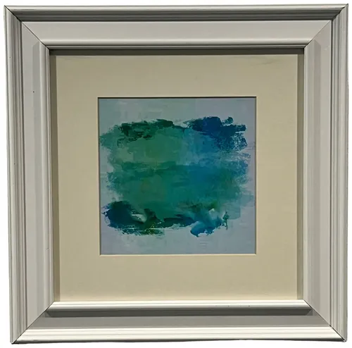 Blue & Green Abstract In White Frame