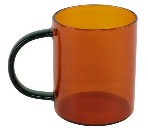 Amber Glass With Green Handle Mug