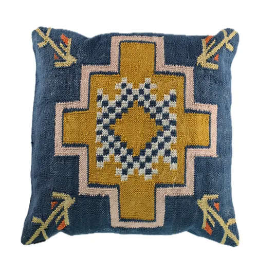Blue Kilim Cross Throw Pillow