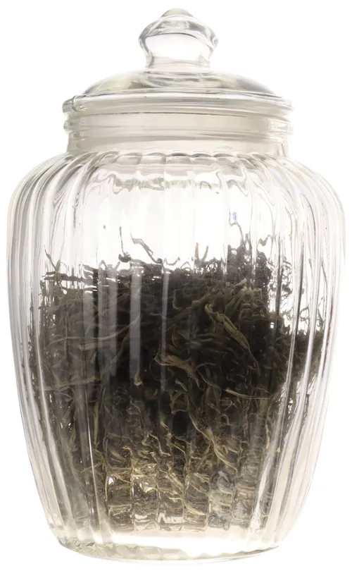 Ribbed Clear Glass Canister With Dried Herbs