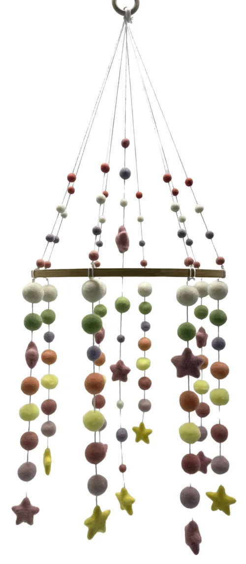 Pastel Felted Wool Star Baby Mobile