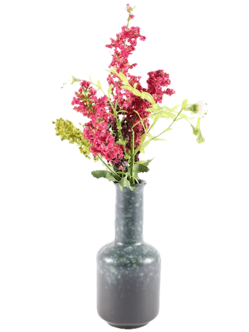 Artificial Fuchsia Willow In Molted Black Bud Vase