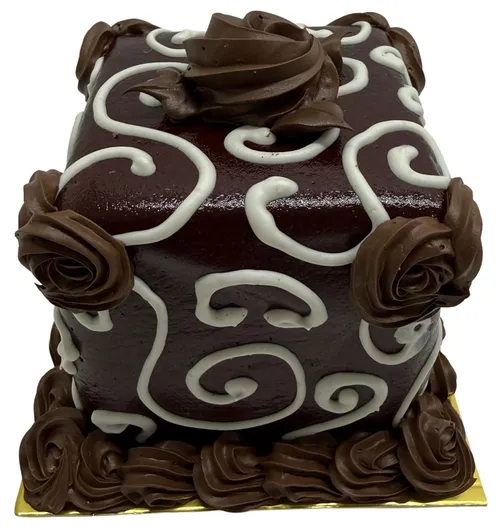 Artificial Miniature Chocolate Cake With Scrolled Vanilla Icing