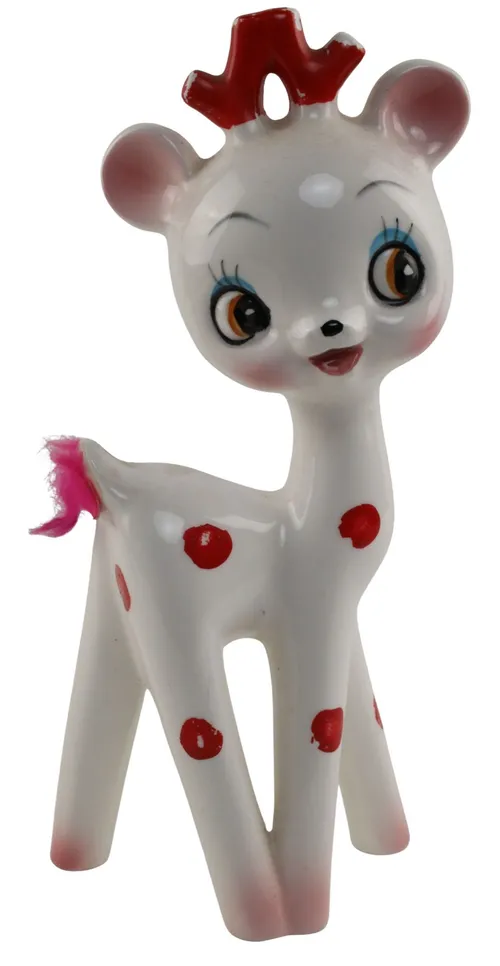 Vintage White Ceramic Deer With Red Dots