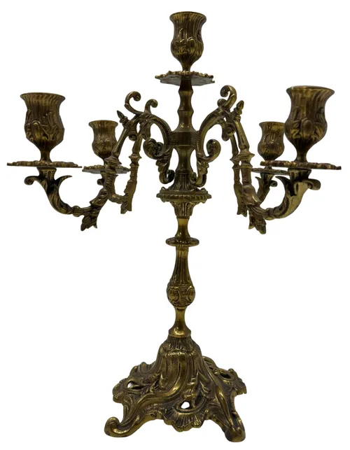 Brass Five Arm Ornate Rococo Candelabra 