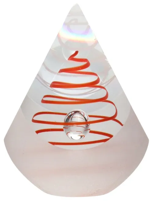 Clear Glass Art Sculpture With Red Spiral Ribbon