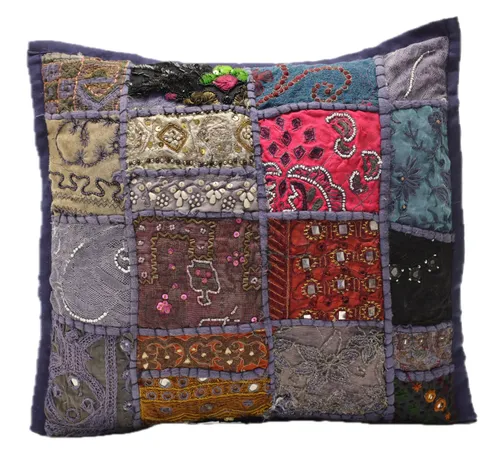 Bohemian Multicolour Embroidered & Sequenced Throw Pillow