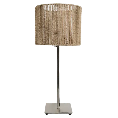 Chrome Square Base Table Lamp With Sisal String Shade