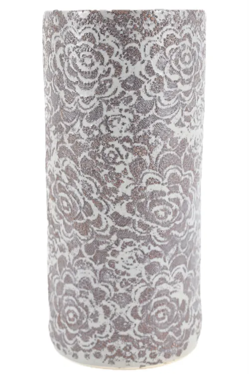 Grey Rose Motif Ceramic Vase - Large
