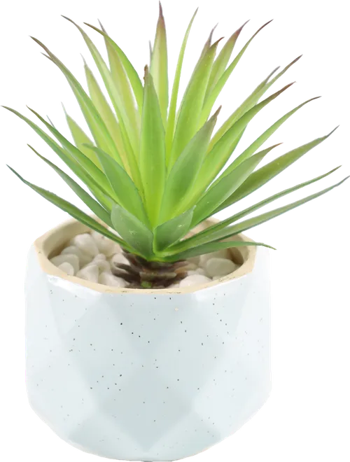 Artificial Pineapple Plant In Blue Geometric Ceramic Pot