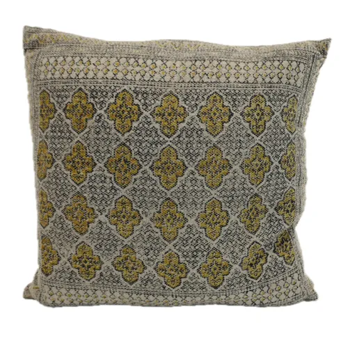 Cream With Black & Harvest Gold Tile Print Bohemian Throw Pillow