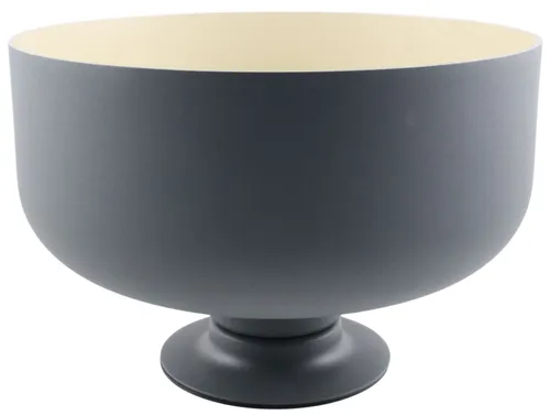 Matte Grey Metal Bowl On Pedestal Stand