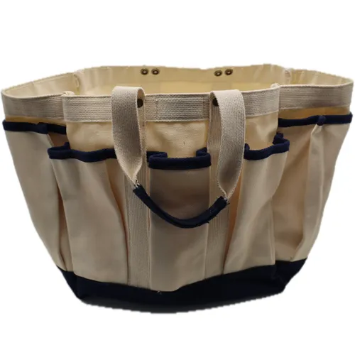 White & Navy Blue Canvas Gardener's Tool Bag