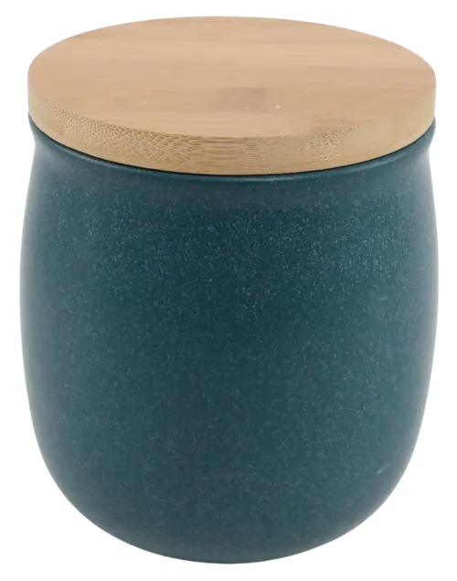 Dark Teal Ceramic Canister With Wood Lid