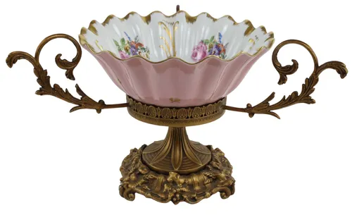 Ornate Porcelain Serving Bowl On Pedestal Base