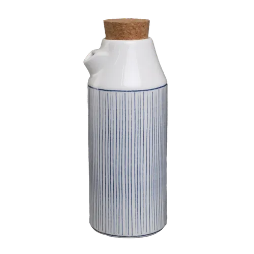White Porcelain Oil Bottle With Blue Pinstripes - Large