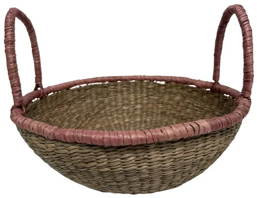 Natural Woven Basket With Pink Handles