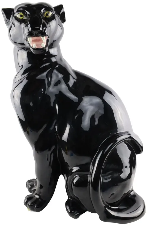 Vintage Black Panther Ceramic Statue