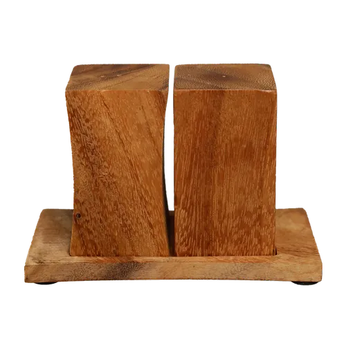 Teak Block Salt & Pepper Shaker Set With Base